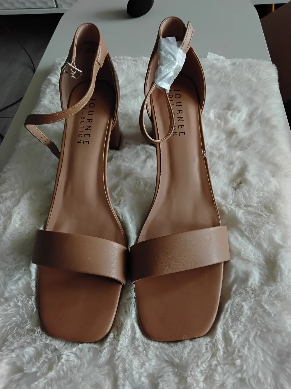 Journee Collection Almond Tan Block Heel Ankle-Strap Sandals